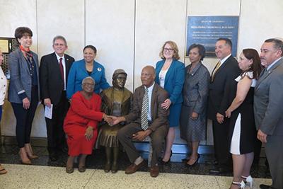 Assemblymember Reyes with Rosa Parks statue